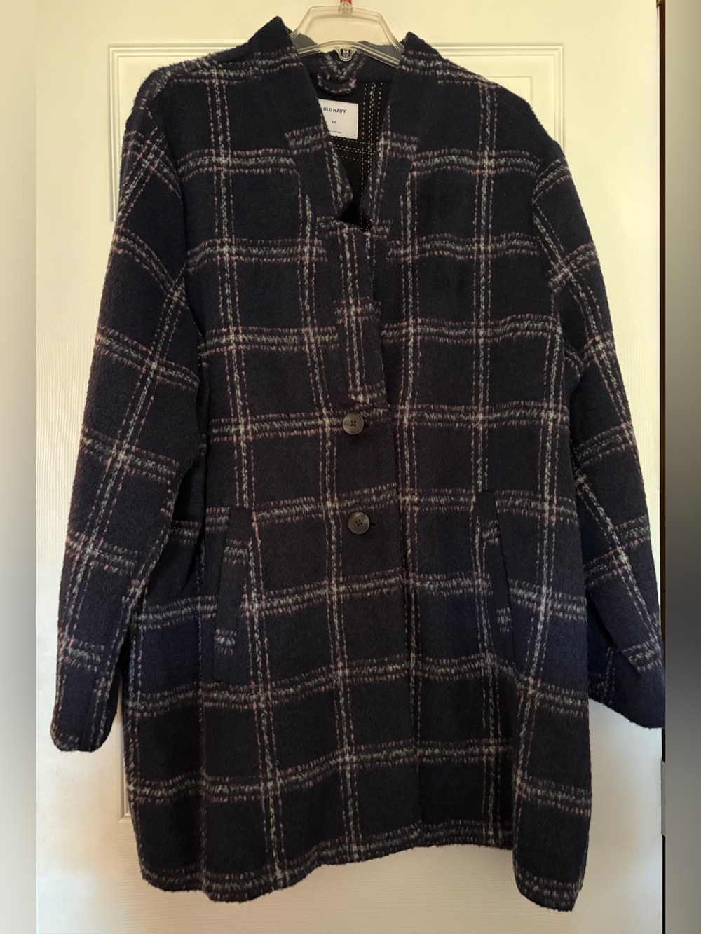Old Navy Navy Plaid Single-Breasted Pea Coat